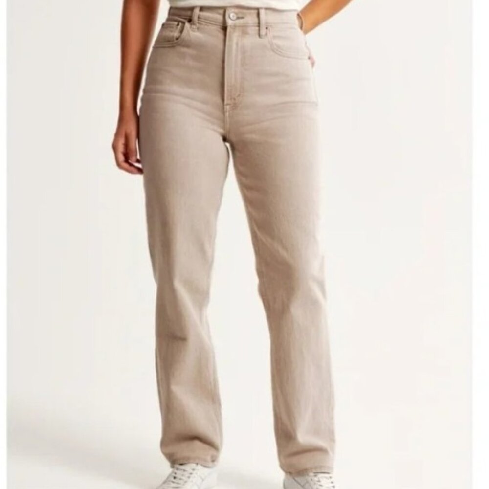 Abercrombie & Fitch The 90s Straight Ultra High Rise Curve Love Beige Size 14R